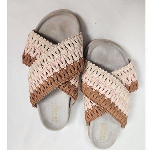 Anthropologie INUIKII Women's Sz. 39/9 Blush Hand Woven Slide Sandals
